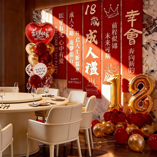 成年礼条幅挂布18岁生日装饰场景布置男女生快乐惊喜派对背景气球