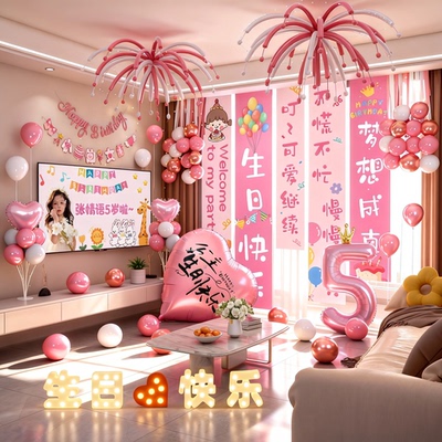 女孩生日布置场景装饰【全套餐】