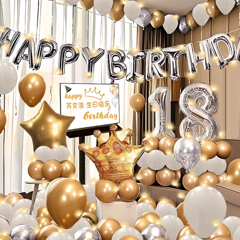 18岁生日布置装饰场景快乐派对男孩男生气氛酒店仪式感成人礼气球