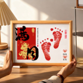 马宝宝满月手足印仪式 感纪念相框脚印泥百天新生婴儿道具用品摆台