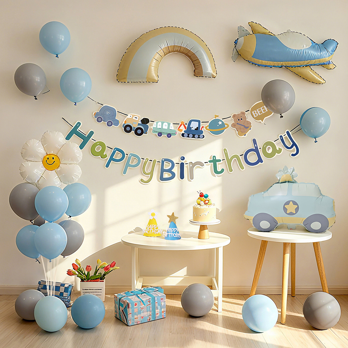 生日场景布置装饰小男孩家庭派对男童气球背景墙宝宝氛围拍照道具