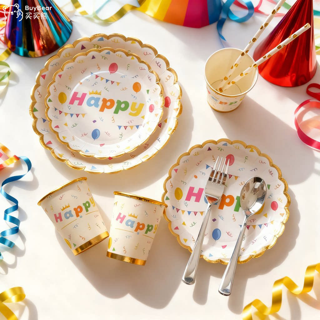 party 聚会甜品台蛋糕烫金碟子餐盘儿童周岁生日装扮男女孩布置