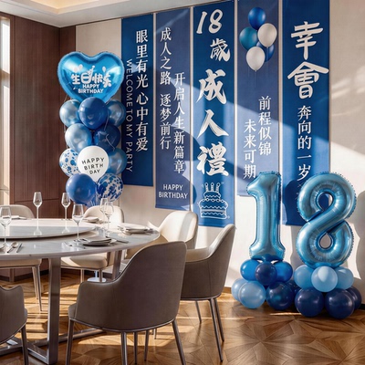 18岁生日装饰场景布置男女生快乐惊喜派对背景气球18岁氛围感道具