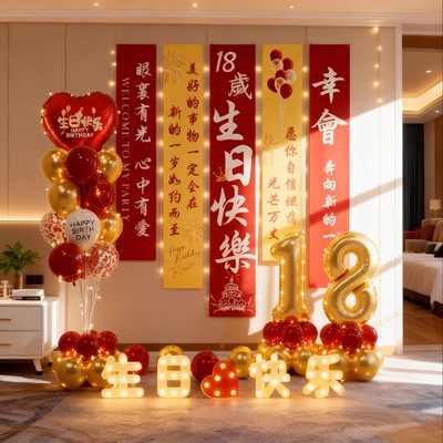 18岁生日条幅仪式感装饰男女孩成人礼气球派对场景布置挂布背景墙