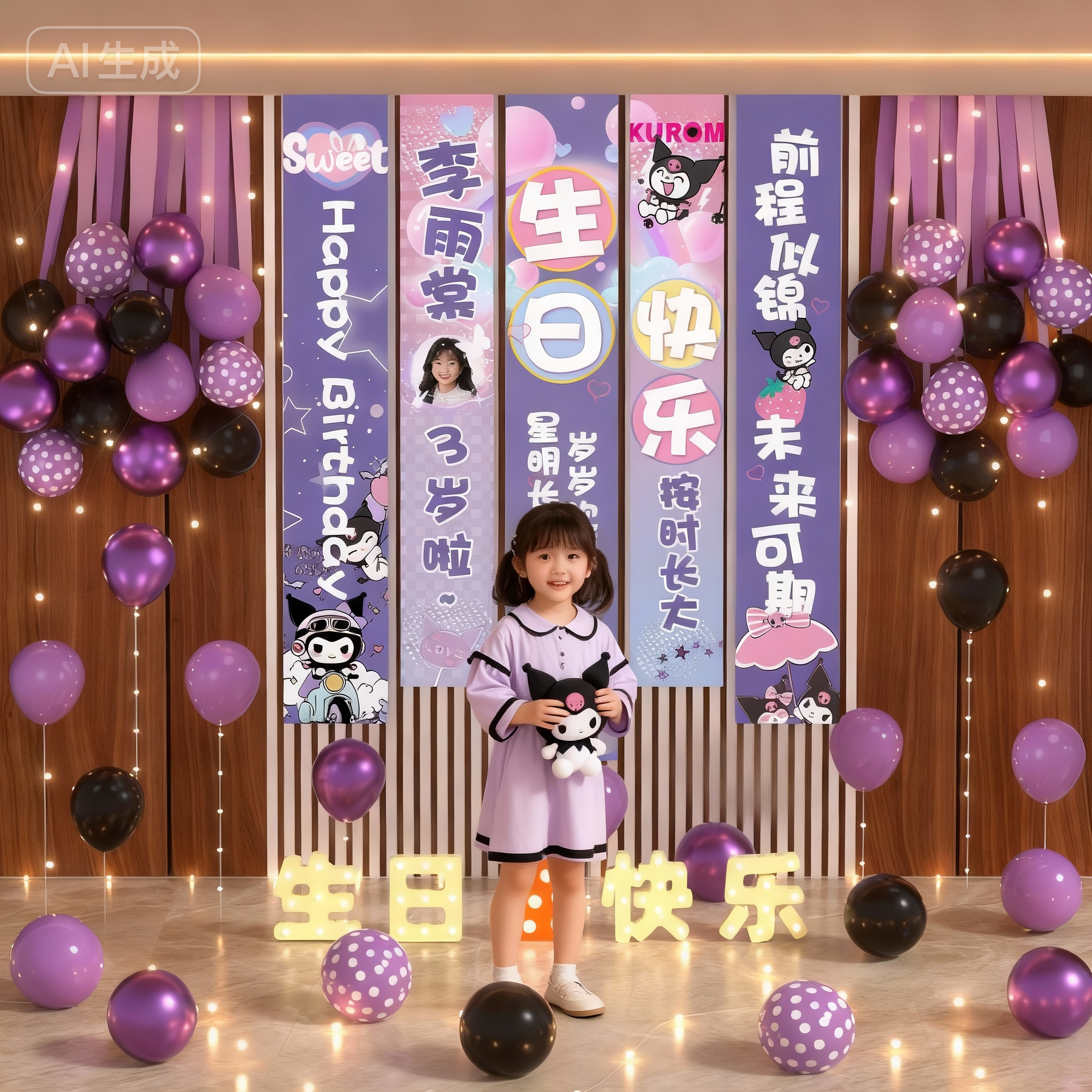 库洛米周岁生日场景装饰气球