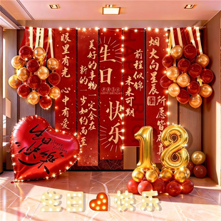 18岁生日场景布置酒店包厢男女孩成人礼装饰派对横幅挂布饭店背景