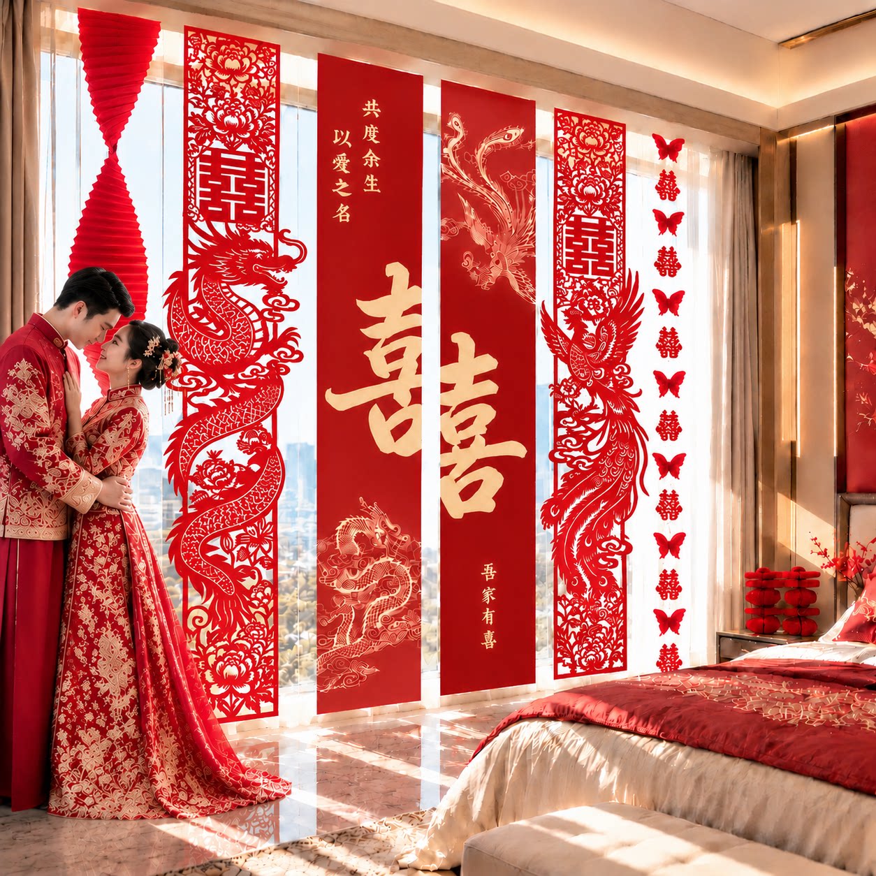 婚房布置套装结婚装饰2026男方女方卧室客厅窗帘拉花婚礼用品大全