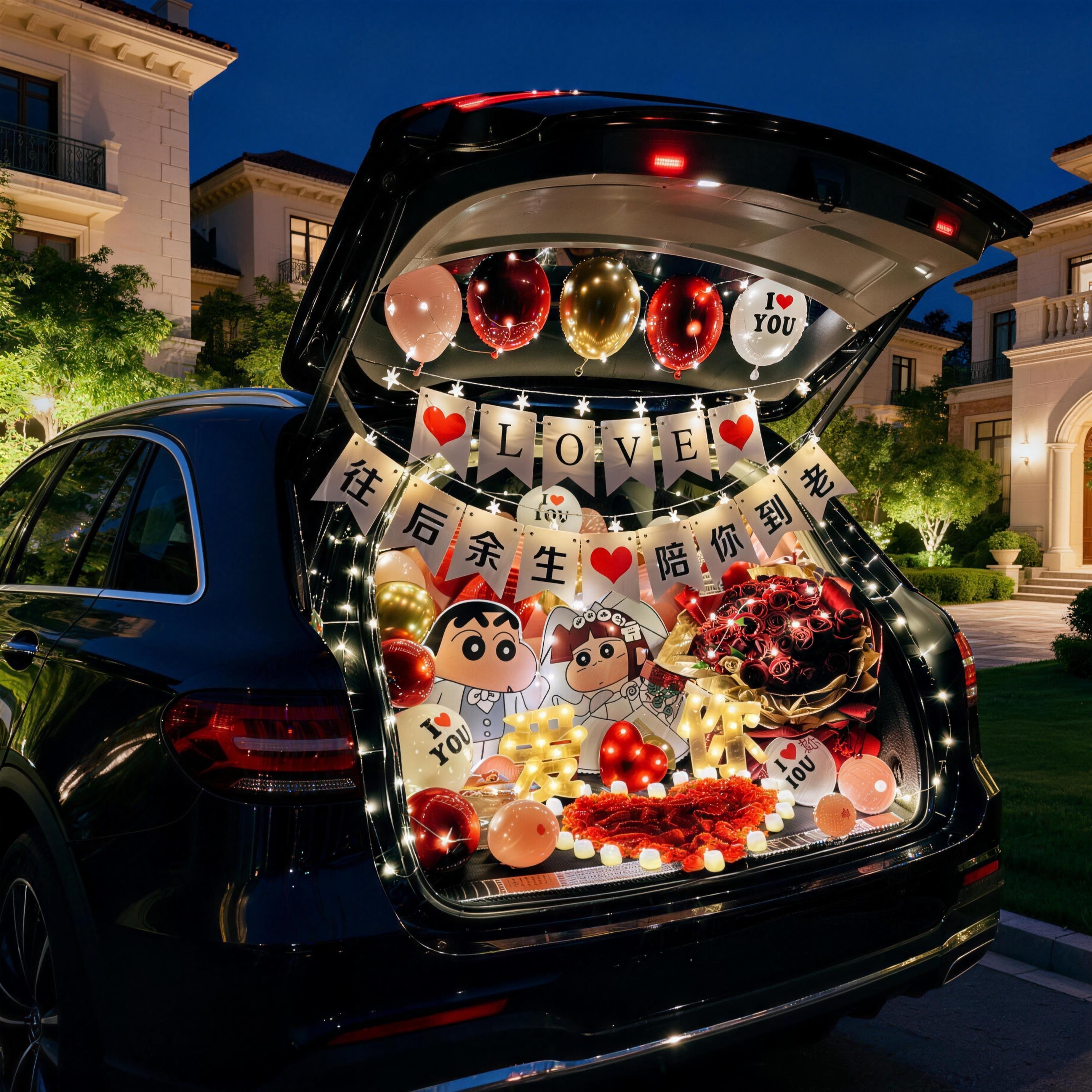 后备箱求婚惊喜布置七夕情人节车尾箱浪漫生日女朋友表白装饰气球