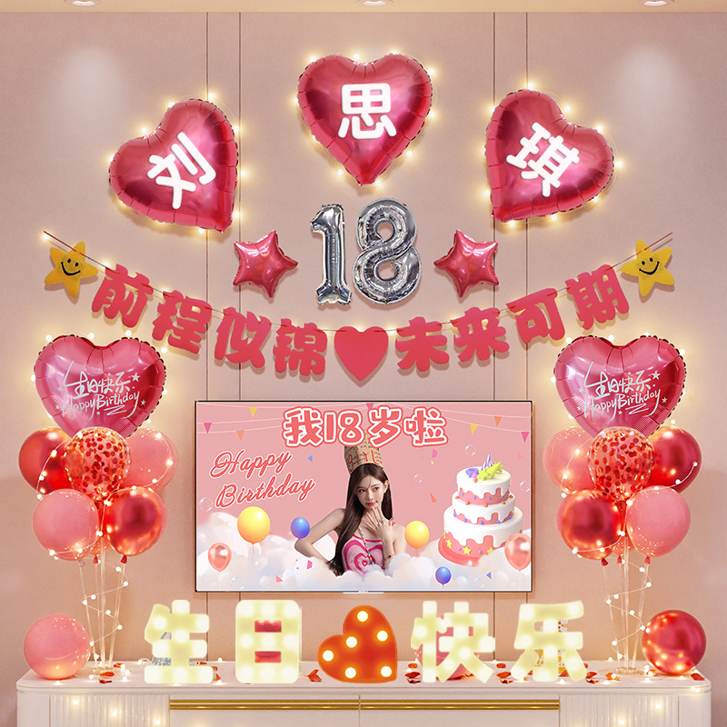 男女孩十八周岁成人礼生日装饰气球背景墙场景布置仪式感拍照道具