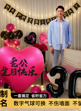 生日惊喜布置老公30岁成人男朋友场景装饰氛围感高级浪漫会场气球