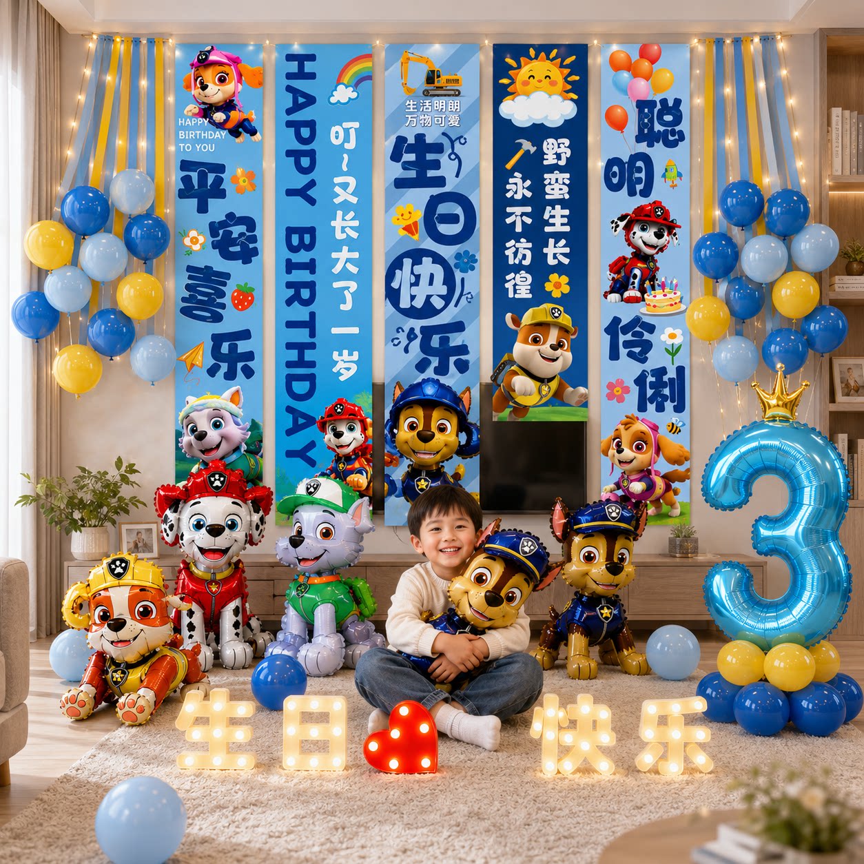 儿童汪汪队生日场景布置装饰品条幅挂布男女孩宝宝派对气球背景墙