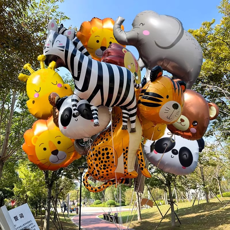 卡通动物飘空气球婴儿铝膜气球充氦气小月龄宝宝绑腿追视玩具小熊