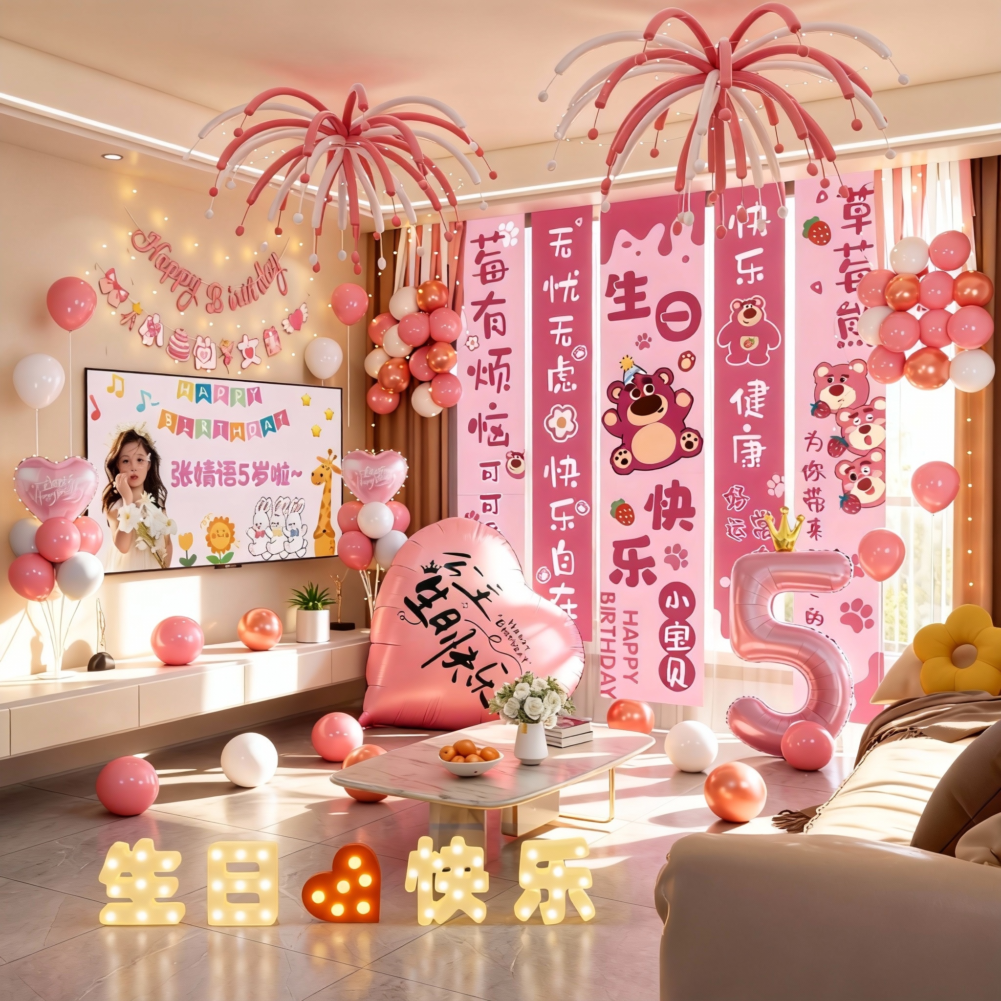 生日快乐仪式感场景布置装饰条幅氛围感小女孩挂布儿童草莓熊背景,节庆用品/礼品,装扮布置套餐,淘宝优惠券,粉丝福利购,淘宝优惠卷