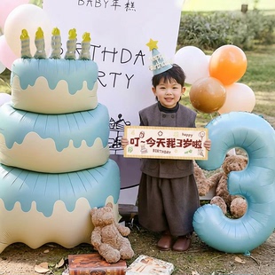 3岁男孩生日数字气球40寸宝宝派对拍照道具场景布置装饰铝膜蛋糕5