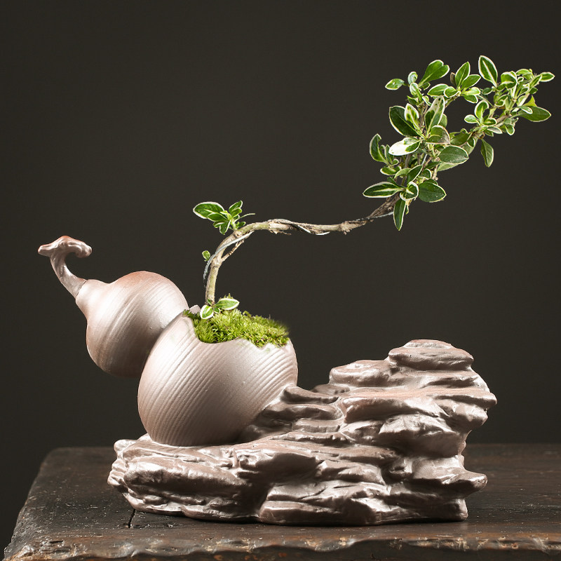紫砂花盆葫芦造型创意小榕树菖蒲盆栽客厅桌面摆件文竹陶瓷个性盆