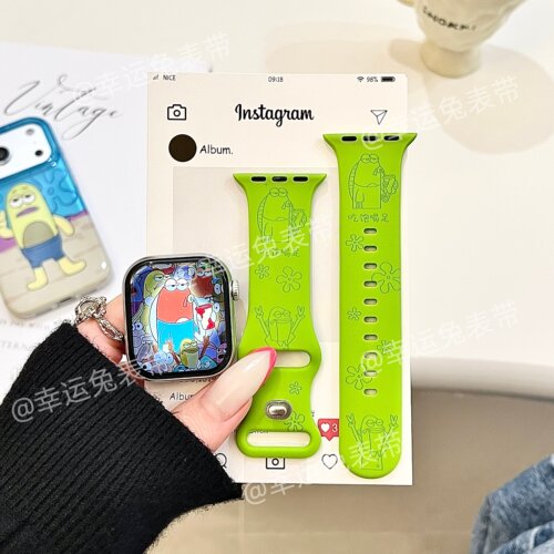 吃饱喝足比奇堡适用iwatchs11小众10苹果手表表带硅胶Applewatchs