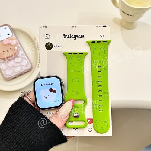 小众小熊头适用iwatchs11/10苹果手表表带SE硅胶Applewatchs9/8/7