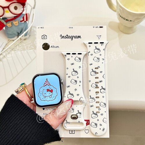 音符猫咪线条适用iwatchs11/10苹果手表表带SE硅胶Applewatchs9/8