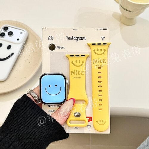 软萌nice笑脸适用iwatchs11/10苹果手表表带硅胶Applewatchs9/8/7