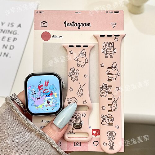 海绵宝宝家族适用iwatchs12/11新款10苹果硅胶表带Applewatch9/8