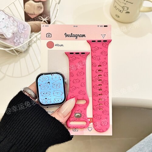 甜酷搞怪猫咪适用iwatchs11/10苹果手表表带SE硅胶Applewatchs9/8
