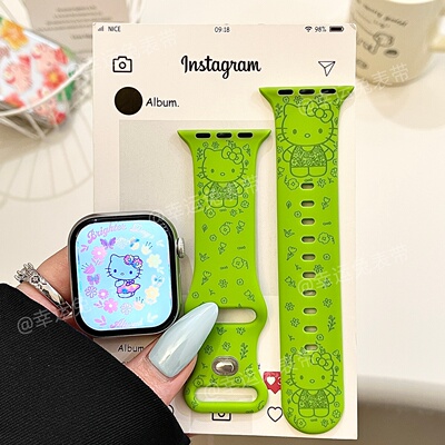 小众繁花猫咪适用iwatchs11/10苹果手表表带硅胶ApplewatchS9/8/7