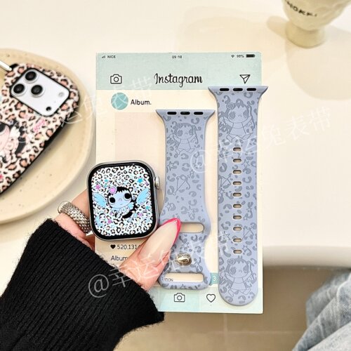 浅蓝豹纹天使小玉适用iwatchs11/10苹果手表表带硅胶Applewatchs9