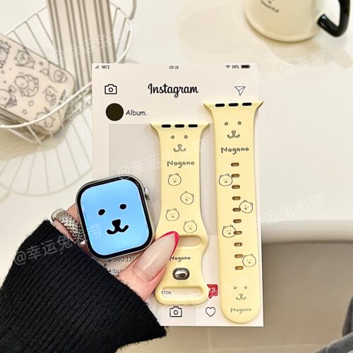 可爱自嘲熊表情适用iwatchs11/10苹果手表表带SE硅胶Applewatchs9