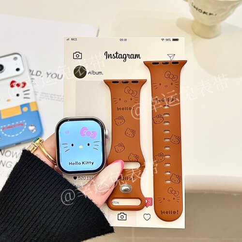 卡通猫咪表情适用iwatchs11/10苹果手表表带SE硅胶Applewatchs9/8