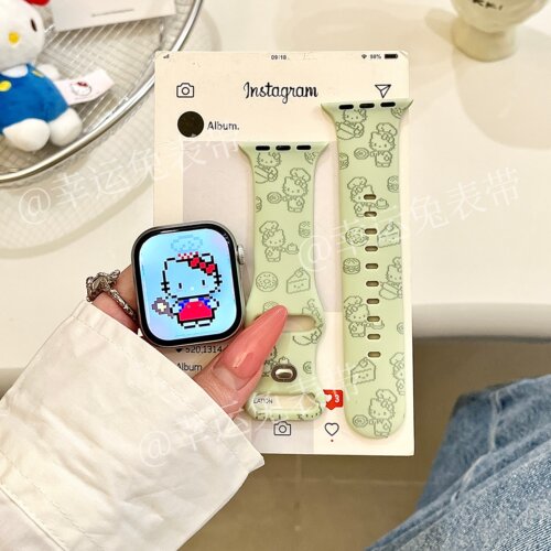 拼豆厨师KT适用iwatchs11嫩绿10苹果手表表带SE硅胶Applewatchs9