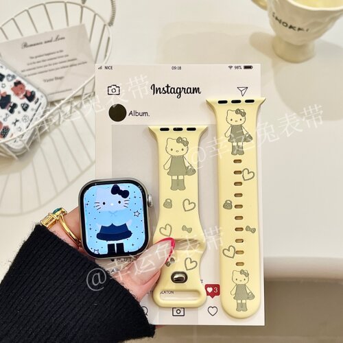 可爱长腿猫咪条适用iwatchs11/10苹果手表表带SE硅胶Applewatchs9
