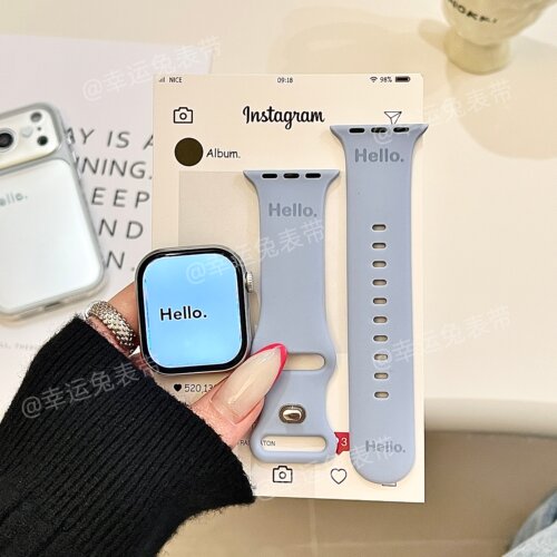治愈Hello适用iwatchs11/10苹果手表表带SE硅胶Applewatchs9/8/7