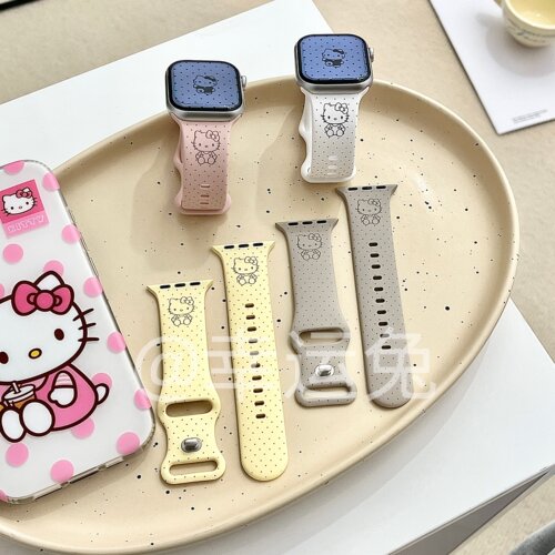 可爱波点猫咪适用iwatchs11/10苹果手表表带SE硅胶Applewatchs9/8