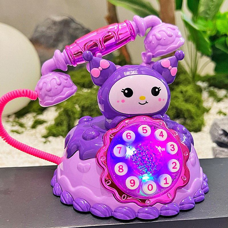 儿童多功能电话机仿真卡通复古座机灯光音乐早教益智玩具礼物节日