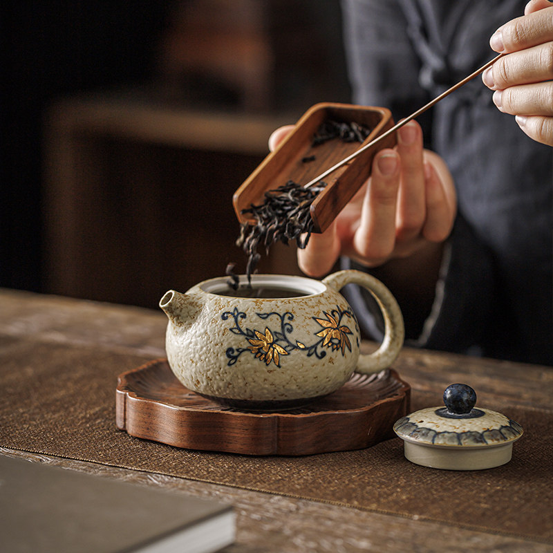 手绘青花描金西施壶功夫茶道茶具茶壶泡茶家用陶瓷泡茶器泡茶壶