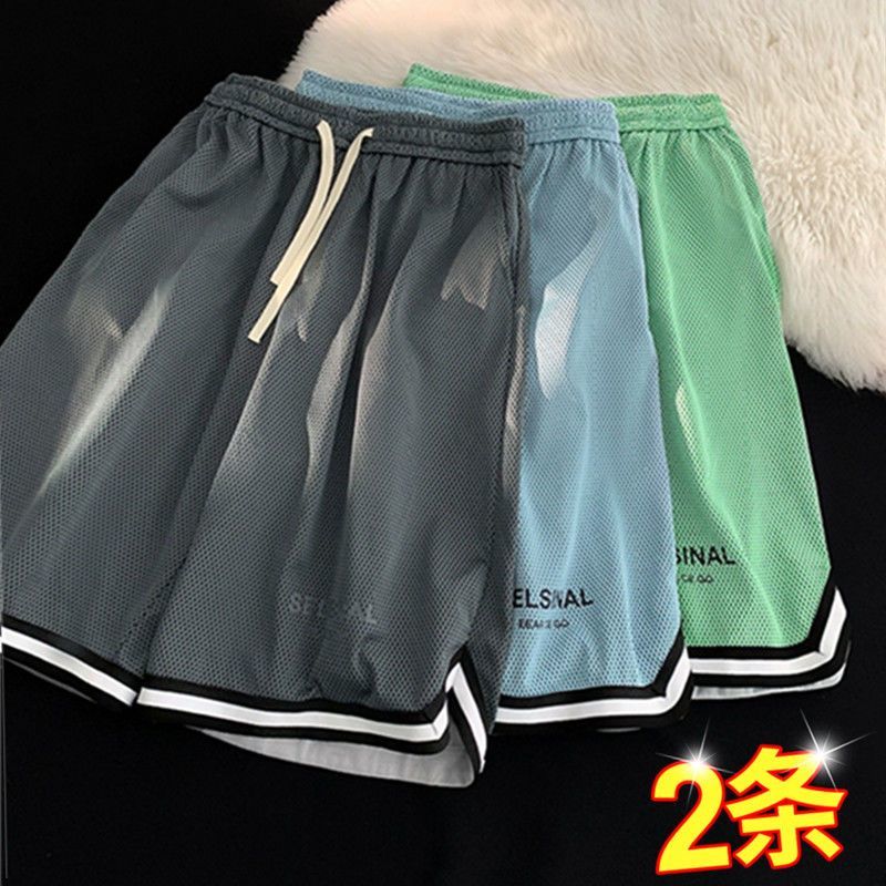 短裤男士夏季冰丝外穿速干宽松篮球裤子五分休闲运动裤衩男生少年