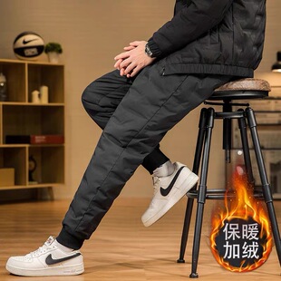 大码羽绒裤男外穿中老年人加厚保暖鸭绒户外防风高腰男士宽松棉裤