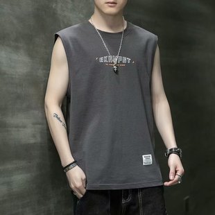 宽松潮牌上衣服ins潮流百搭坎肩无袖 新款 t恤 纯棉背心2021夏季 男士