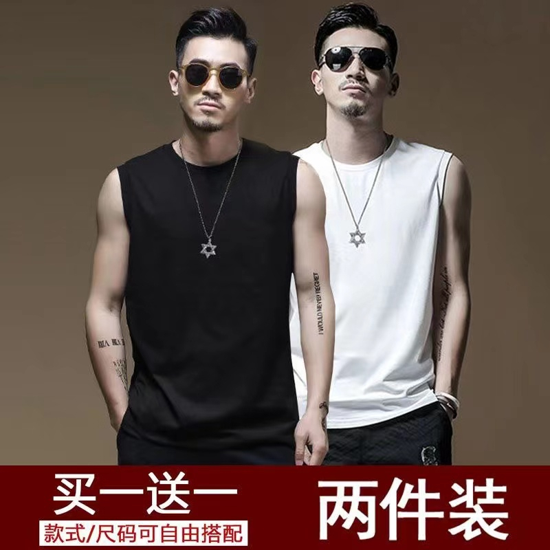 美式纯棉纯色背心男夏季坎肩打底汗衫宽松运动健身白色无袖t恤男