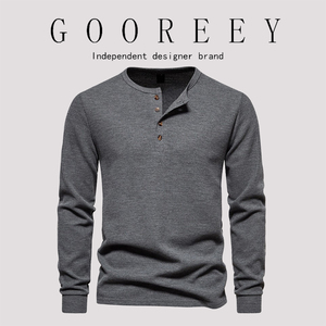 GooReey漫威毒液欧美2024春秋款华夫格四粒扣亨利长袖T恤男士休闲