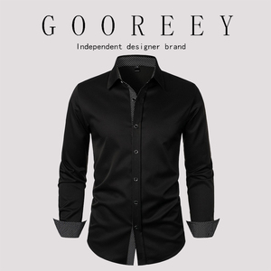 GooReey漫威毒液秋季2024修身长袖衬衫男士时尚百搭休闲打底衬衣