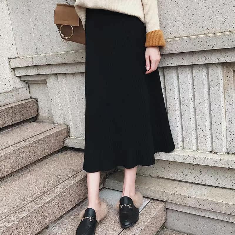 2019秋冬季新款中长款bf针织ins超火的a字毛线黑色百褶半身裙子女|ruв категории Женская одежда, юбка - от Buy2taobao.com для оказания профессиональной услуги покупки агента Taobao