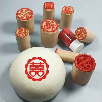 玫瑰鲜花饼馒头双喜好事粑花饽饽烘焙糕点红印章点心结婚粑压盖章