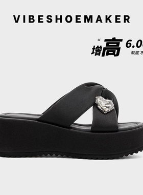 【牛皮版】厚底增高外穿拖鞋女2026夏季新款软底踩屎感水钻凉拖鞋