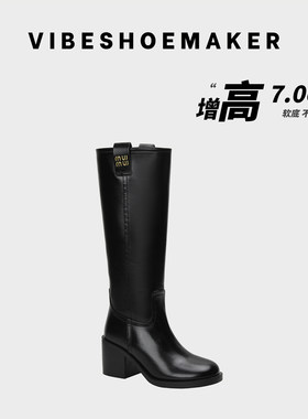 法式真皮骑士靴厚底高筒时装靴