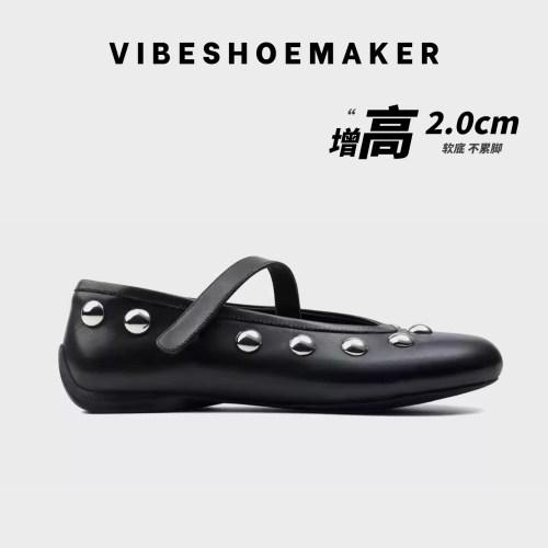 复古铆钉懒人软底魔术贴玛丽珍鞋