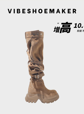 过膝大筒围可调节皮带扣长筒靴女