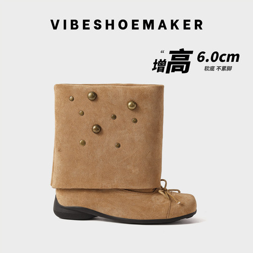 韩版小众铆钉蝴蝶结休闲堆堆短靴