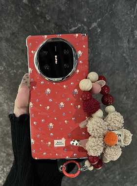新年红小碎花用华为mateX6折叠屏手机壳MateX5亲肤丝绒链条vivoxfold5中轴磁吸oppofindn5荣耀magicV5防摔女