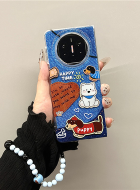 适用华为mateX5折叠屏手机壳新款mateX3牛仔拼接可爱西高地猫咪mteX3典藏版亚克力MateX5典藏版防摔女款